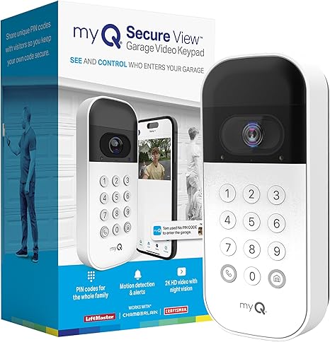 myQ Smart Garage Door Video Keypad with Wide-Angle Camera, Customizable PIN Codes, and Easy Access to Garage via MyQ App, Compatible with LiftMaster, Chamberlain, and Craftsman Openers. See & Control your Garage from anywhere.