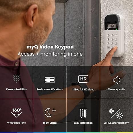 myQ Smart Garage Door Video Keypad with Wide-Angle Camera, Customizable PIN Codes, and Easy Access to Garage via MyQ App, Compatible with LiftMaster, Chamberlain, and Craftsman Openers. See & Control your Garage from anywhere.
