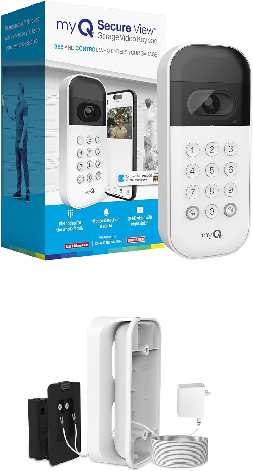 myQ Smart Garage Door Video Keypad with Wide-Angle Camera, Customizable PIN Codes, and Easy Access to Garage via MyQ App, Compatible with LiftMaster, Chamberlain, and Craftsman Openers. See & Control your Garage from anywhere.