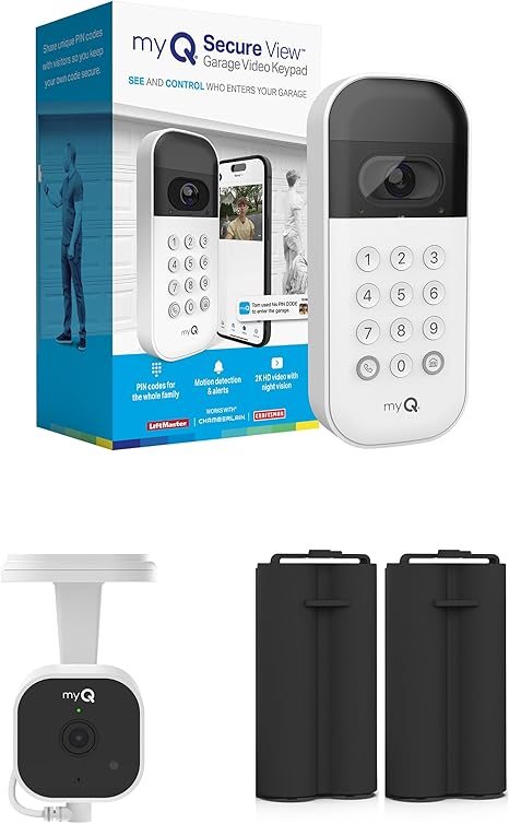 myQ Smart Garage Door Video Keypad with Wide-Angle Camera, Customizable PIN Codes, and Easy Access to Garage via MyQ App, Compatible with LiftMaster, Chamberlain, and Craftsman Openers. See & Control your Garage from anywhere.