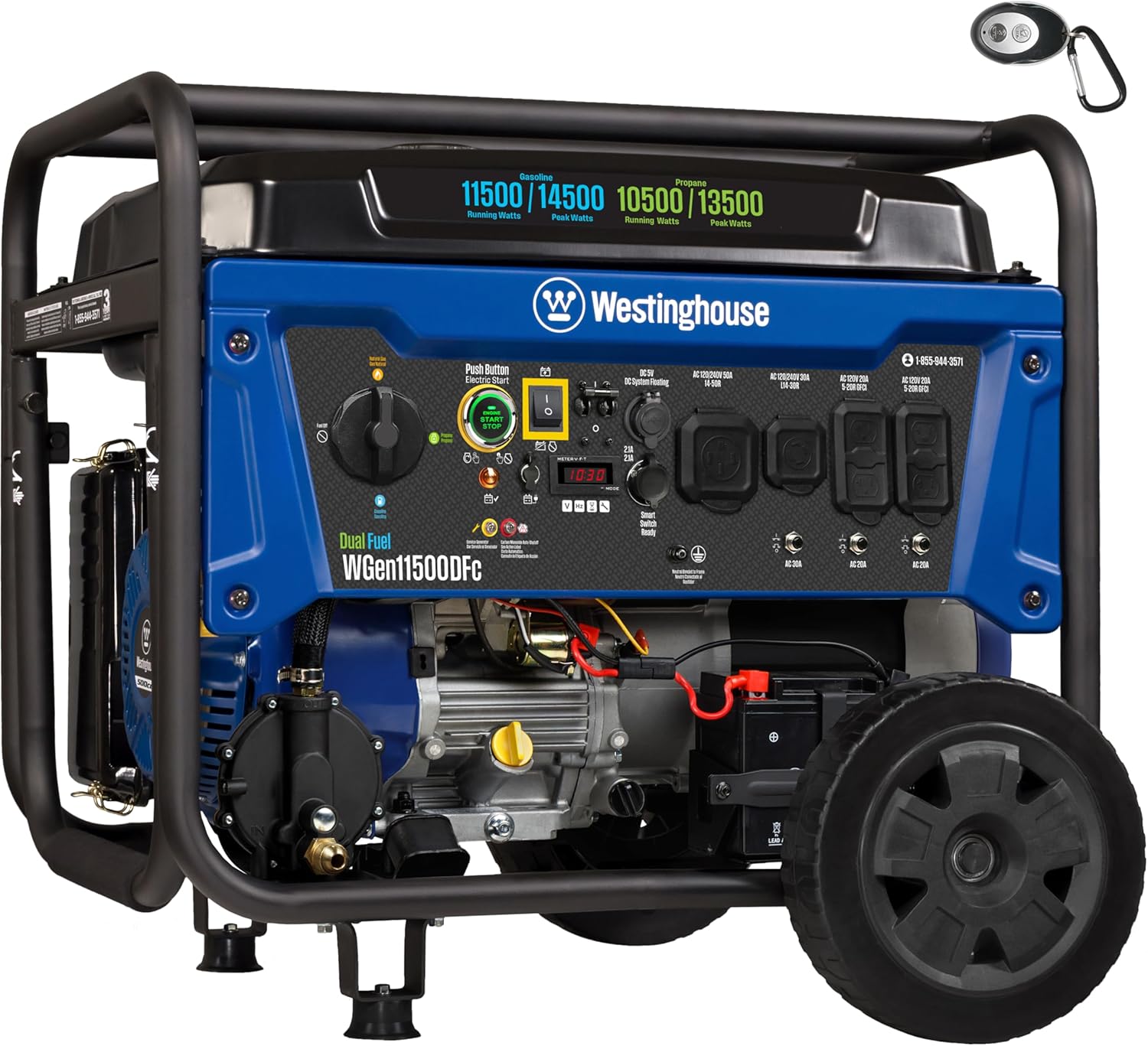 Westinghouse 12500 Watt Dual Fuel Home Backup Portable Generator, Remote Electric Start, Transfer Switch Ready, Gas and Propane Powered