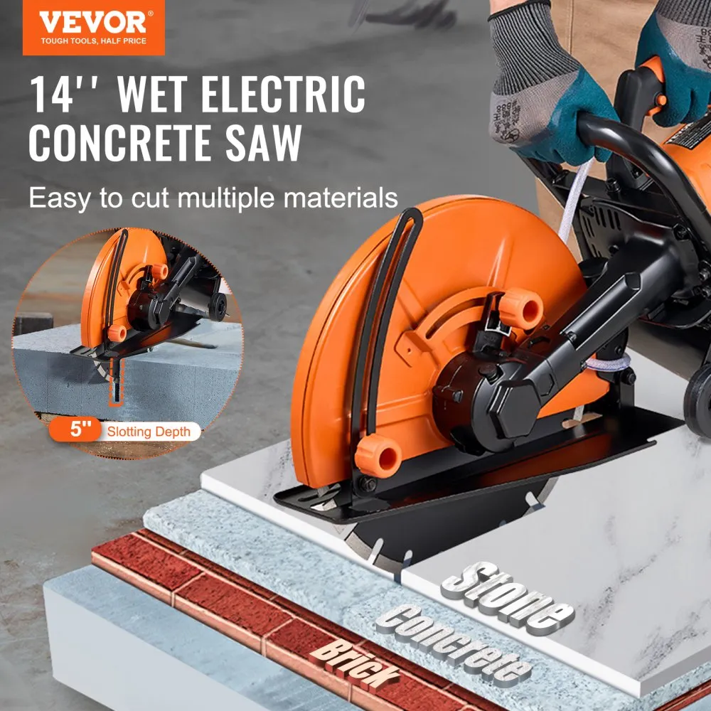 VEVOR 14" Electric Concrete Saw – 3200W Power, 5" Deep Precision Cutting for Stone, Brick