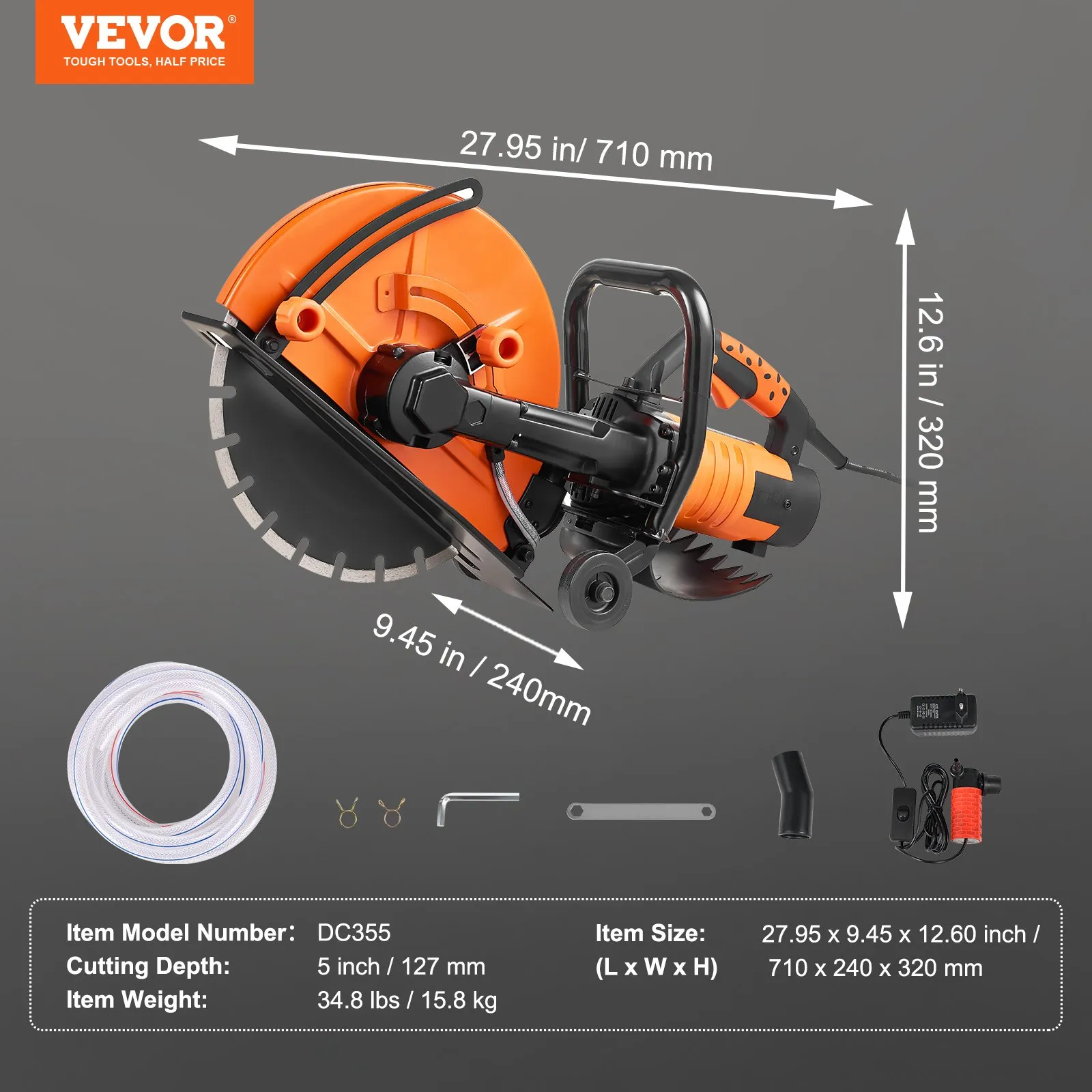 VEVOR 14" Electric Concrete Saw – 3200W Power, 5" Deep Precision Cutting for Stone, Brick