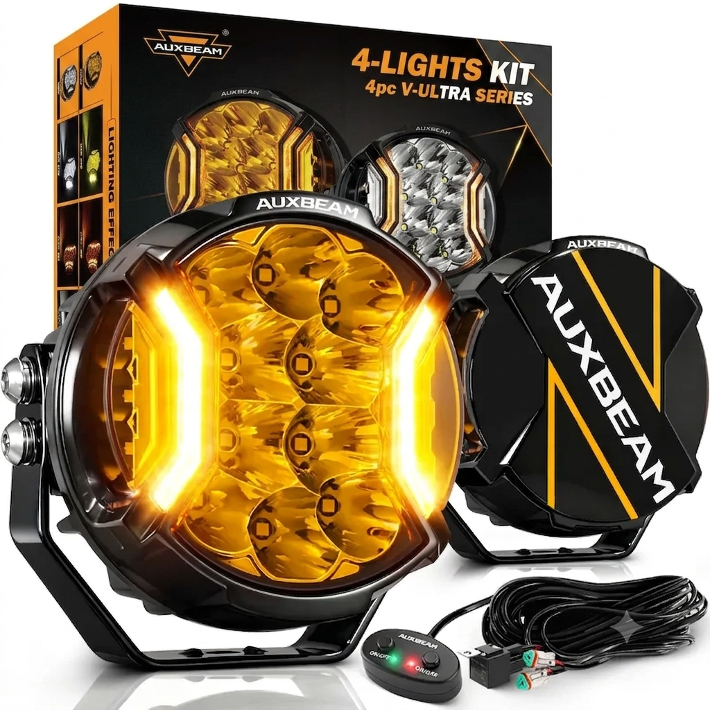 AUXBEAM LED Pods Light Offroad Driving Work Lights, X-PRO 3" 96W 6 Modes Dual Color Spot Flood Combo or V-ULTRA 5" 172W Side Shooter with Amber DRL, IP68 Waterproof for Trucks Jeep, 2PCS