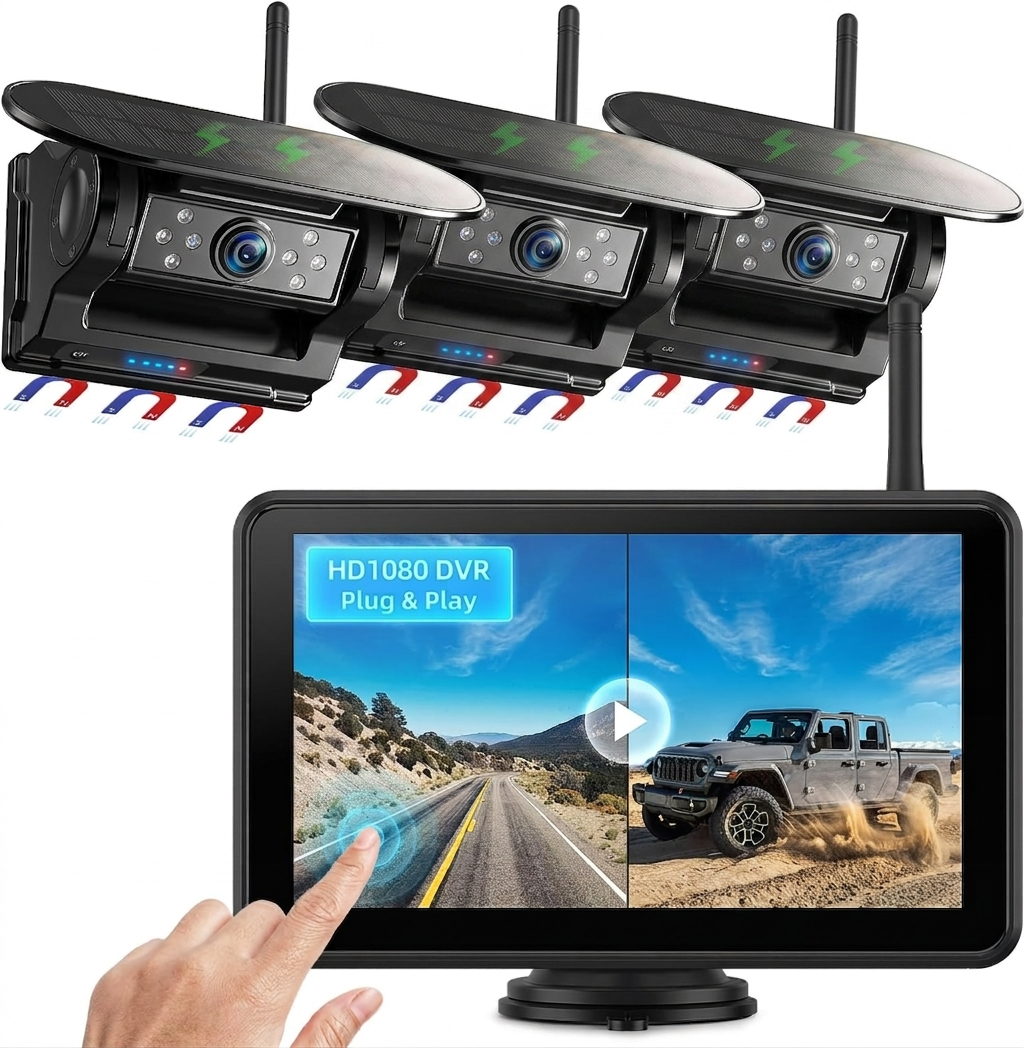 HD1080P 7”Dual Magnetic Solar Wireless Backup Cameras