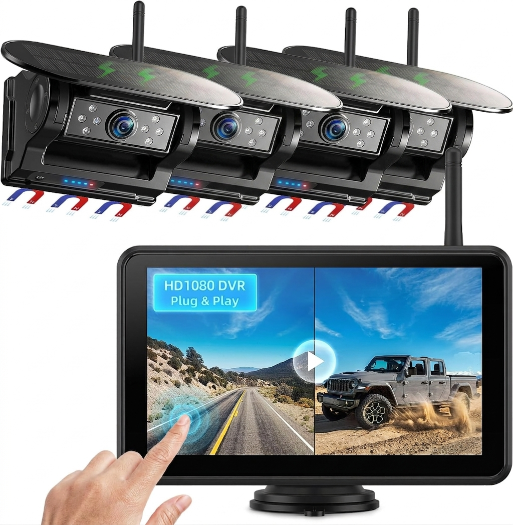 HD1080P 7”Dual Magnetic Solar Wireless Backup Cameras