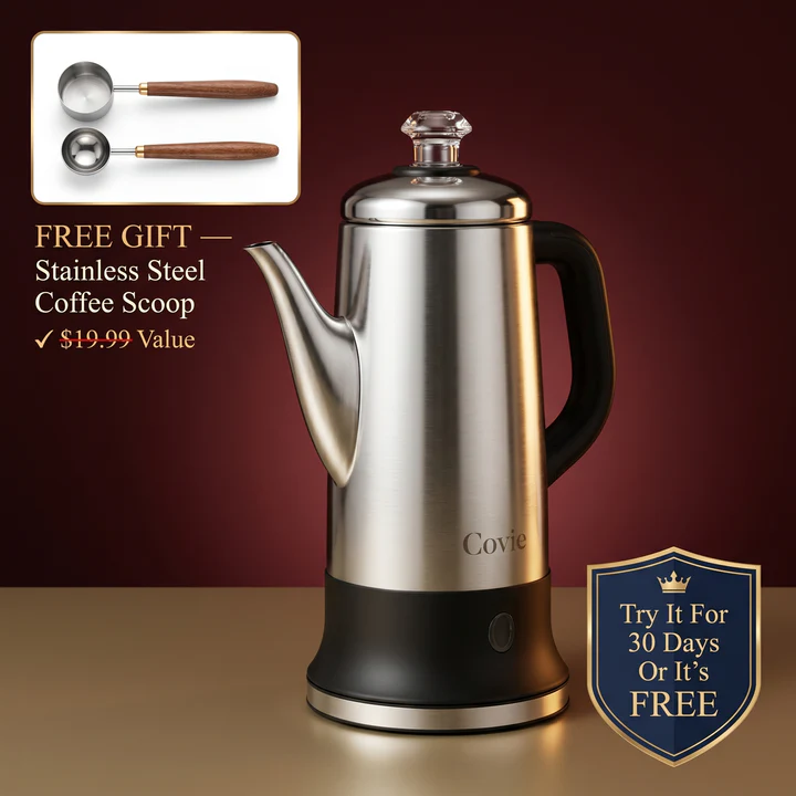 Covie Stainless Steel Percolator（FREE GIFT-Stainless SteelCoffee Scoop $19.99 Value）