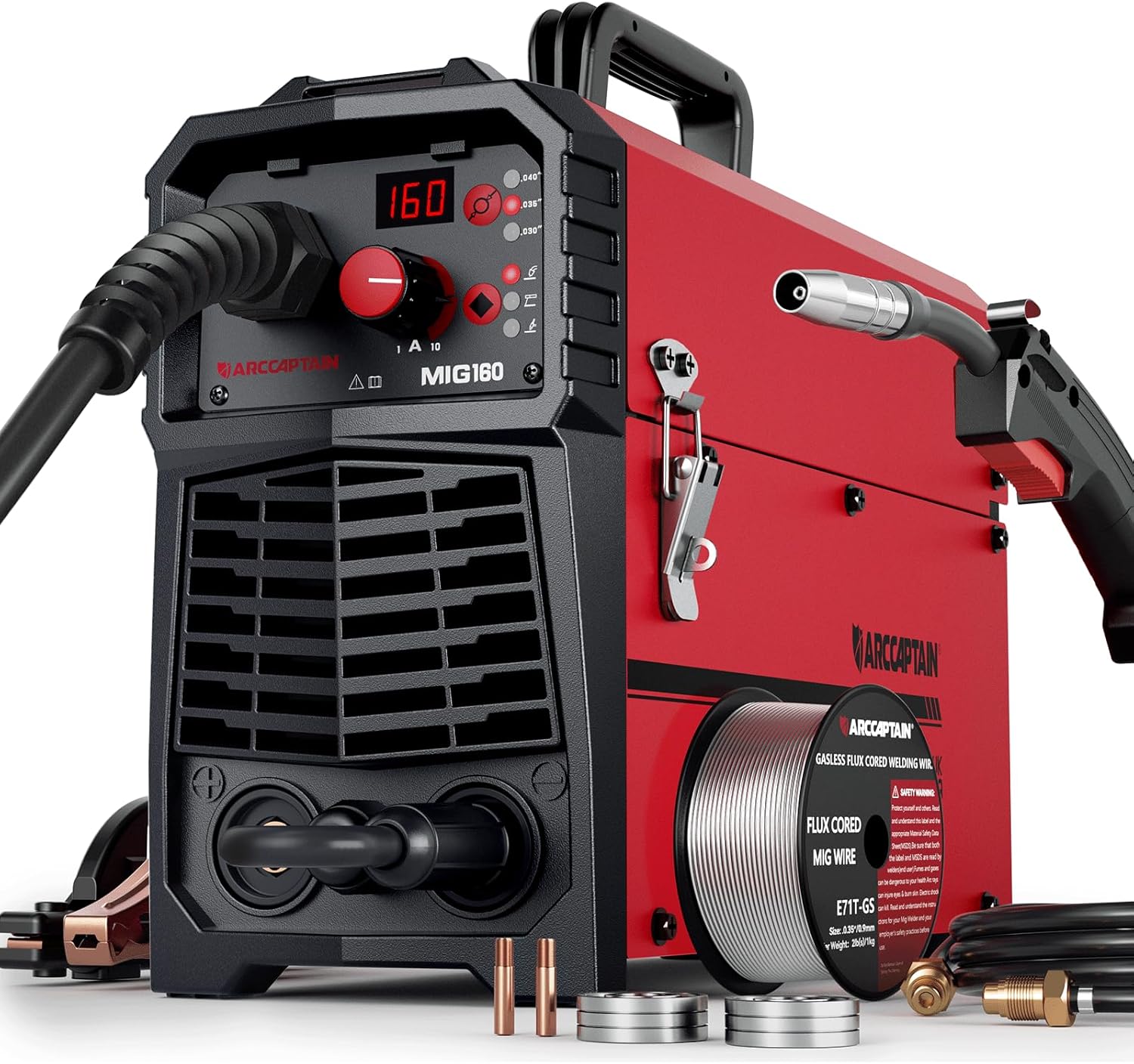 【Double discount】 165A MIG Welder 110V/220V [Large LED Display] 4 in 1 Gasless/Gas MIG/Lift TIG/Stick Welding Machine Multiprocess Welder Machine, IGBT Inverter Welder with Synergy, 2T/4T