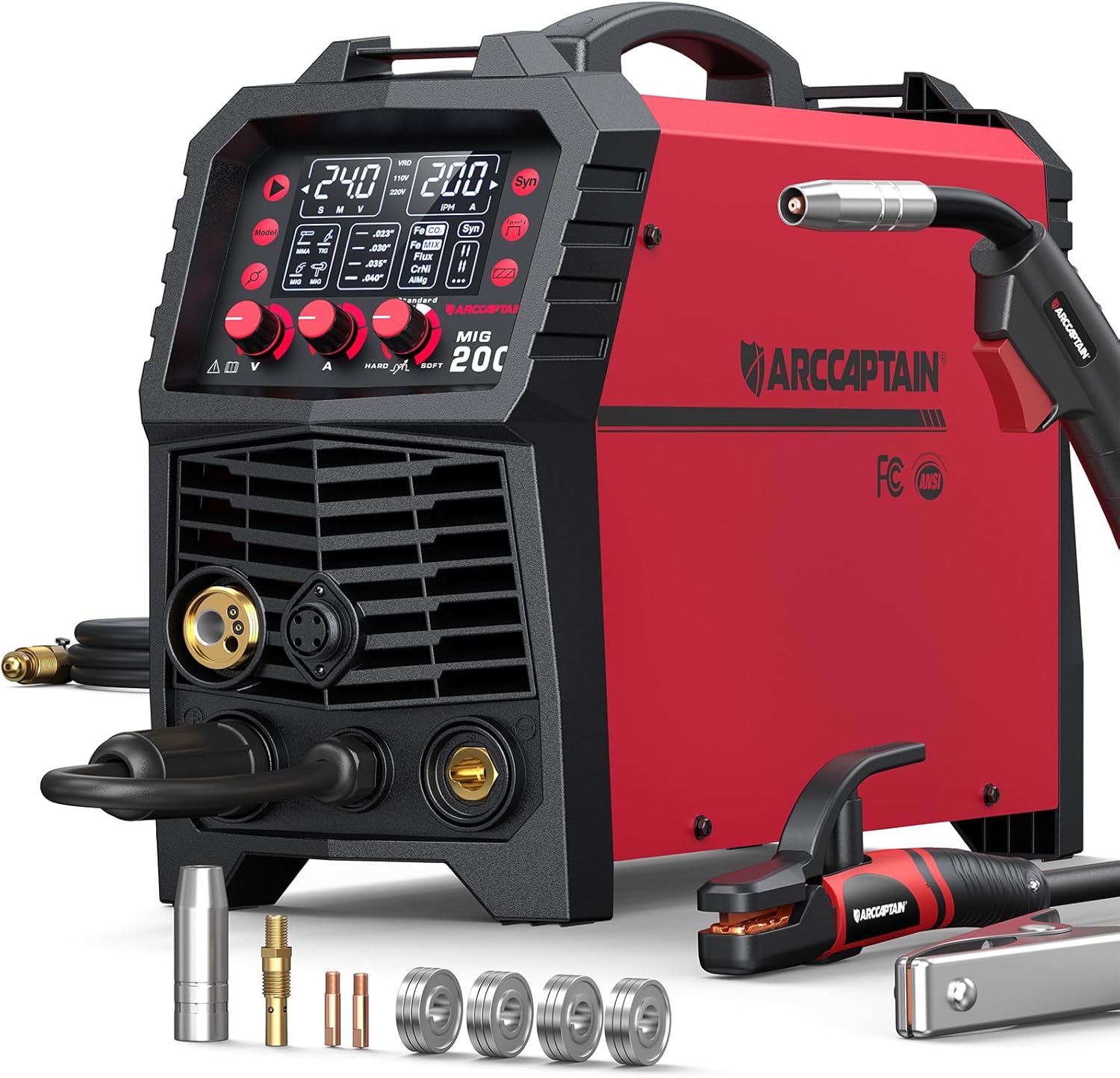 【Double discount】 165A MIG Welder 110V/220V [Large LED Display] 4 in 1 Gasless/Gas MIG/Lift TIG/Stick Welding Machine Multiprocess Welder Machine, IGBT Inverter Welder with Synergy, 2T/4T
