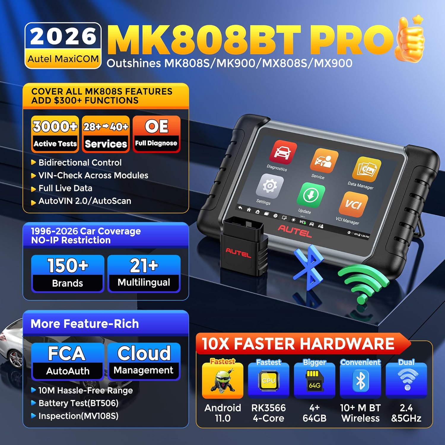 ☀️Summer Sale🔥⭐Autel MK808BT PRO Bi-Directional Diagnostic Scanner with 28+ Service Functions, ECU Coding & FCA Support