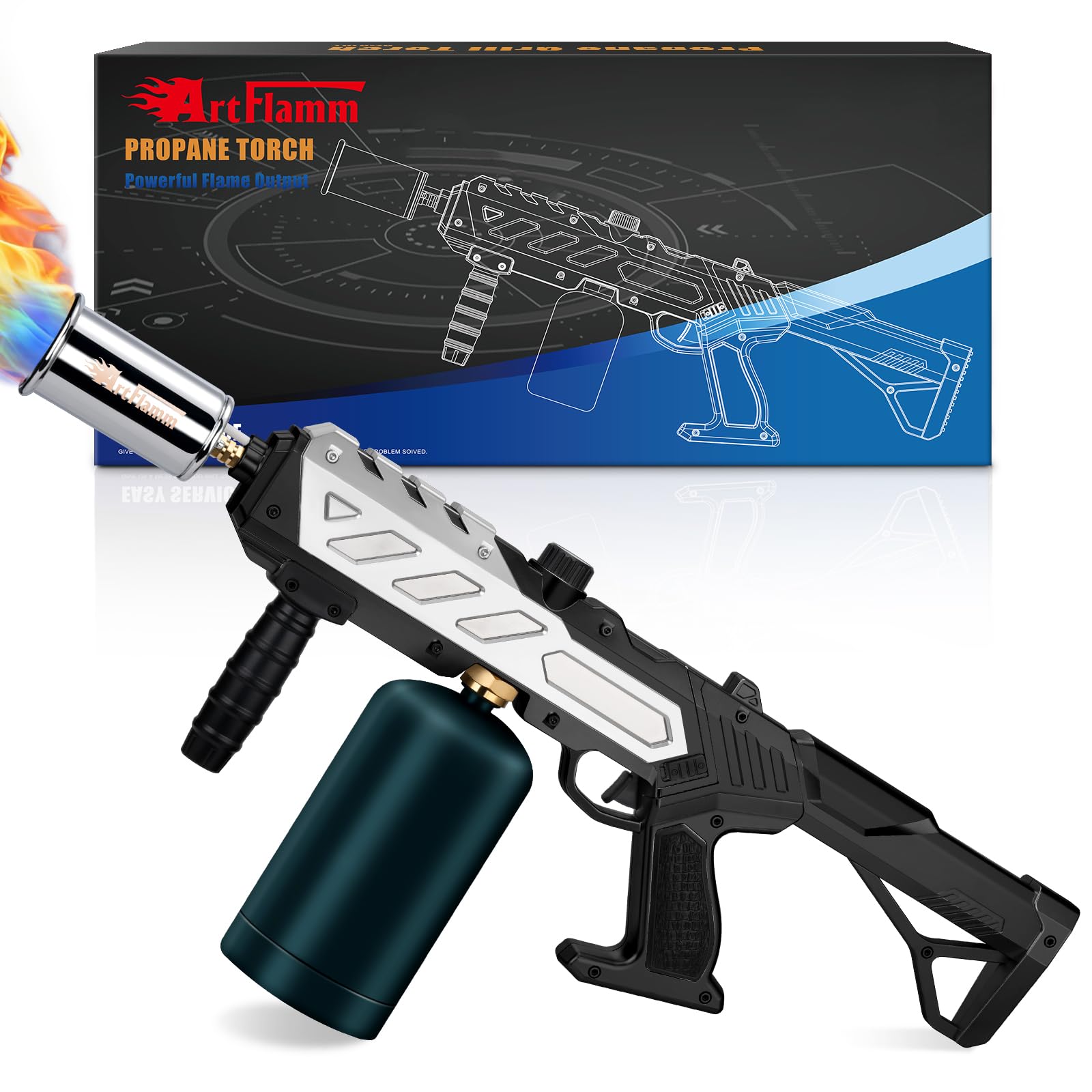 High-Power Propane Cooking Torch (with Adjustable Flame Nozzle) — (Includes Two 16-oz Propane Fuel Canisters)