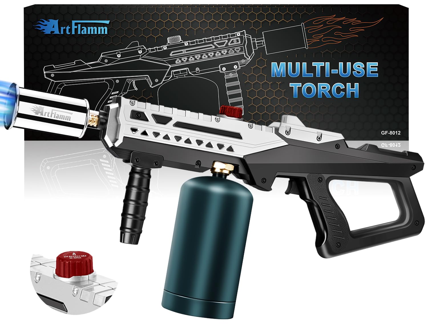 High-Power Propane Cooking Torch (with Adjustable Flame Nozzle) — (Includes Two 16-oz Propane Fuel Canisters)