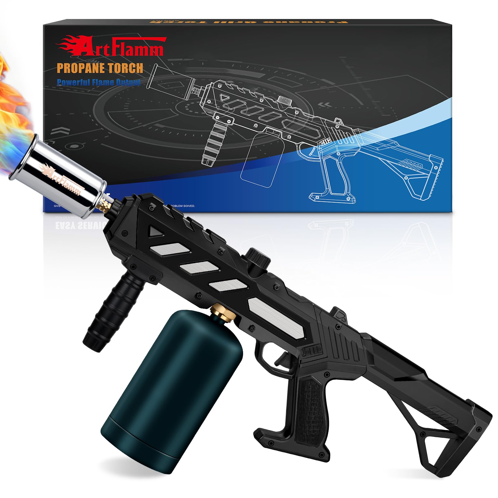 High-Power Propane Cooking Torch (with Adjustable Flame Nozzle) — (Includes Two 16-oz Propane Fuel Canisters)