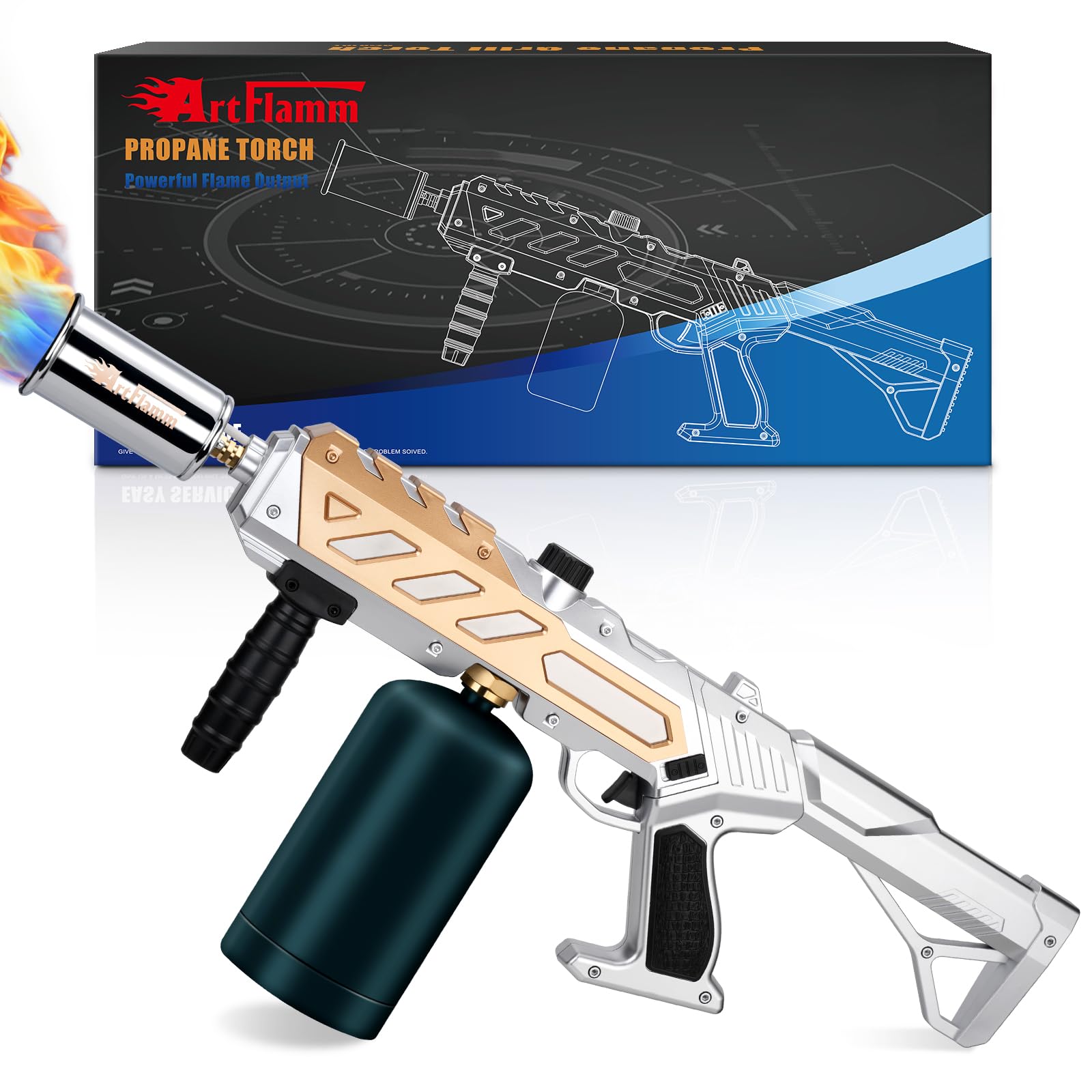 High-Power Propane Cooking Torch (with Adjustable Flame Nozzle) — (Includes Two 16-oz Propane Fuel Canisters)