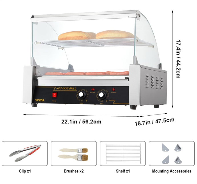 ⚡LIMITED-TIME OFFERS- Electric Hot Dog Roller Machine with Cover | Dual Temp Control Stainless Steel Sausage Grill Cooker 🌡️