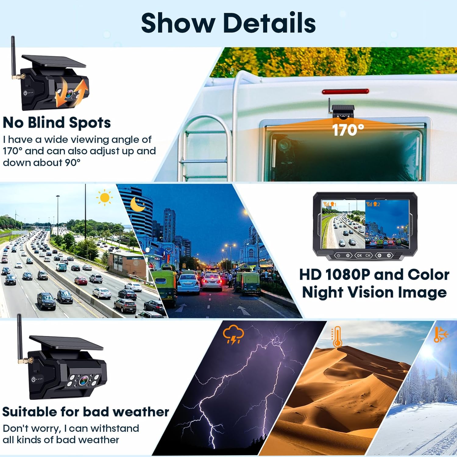 💥Today Only⚡Magnetic Solar Wireless Backup Camera: 7" Portable 1 Min Easy Install