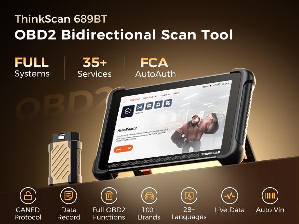 【DealsForYouDays】THINKCAR  689BT Lifetime Free Update Car OBD2 Scanner Tool, THINKSCAN All-System Automotive Diagnostic Tool, Bi-Directional OBD2 Scanner with ECU Coding, 35+ Services, FCA Autoauth, CANFD&DoIP，Bidirectional Scan Tool