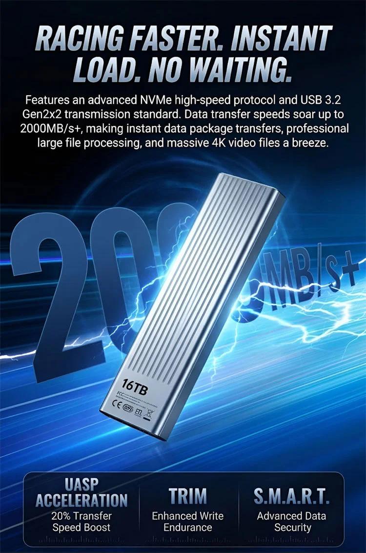 Portable NVMe SSD External Drive, 2TB-128TB High-Speed Gaming Storage, Thunderbolt Compatible, Metal Case with Excellent Heat Dissipation, 4 TB & Above (16TB Option), Plug-and-Play for Laptop, LED Light-Equipped Data Storage Device