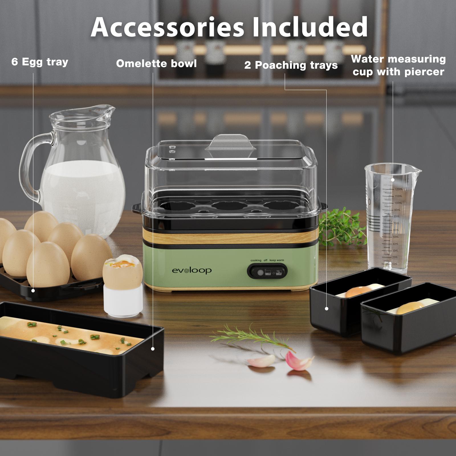 【summervibes】EVOLOOP Rapid Egg Cooker 6 Egg Capacity BPA free Electric Egg Cooker for Hard Boiled Eggs, Poached Eggs, Scrambled Eggs, or Omelets，Easy and Convenient Way to Prepare Delicious Eggs ,outdoor gear Kitchen Appliances