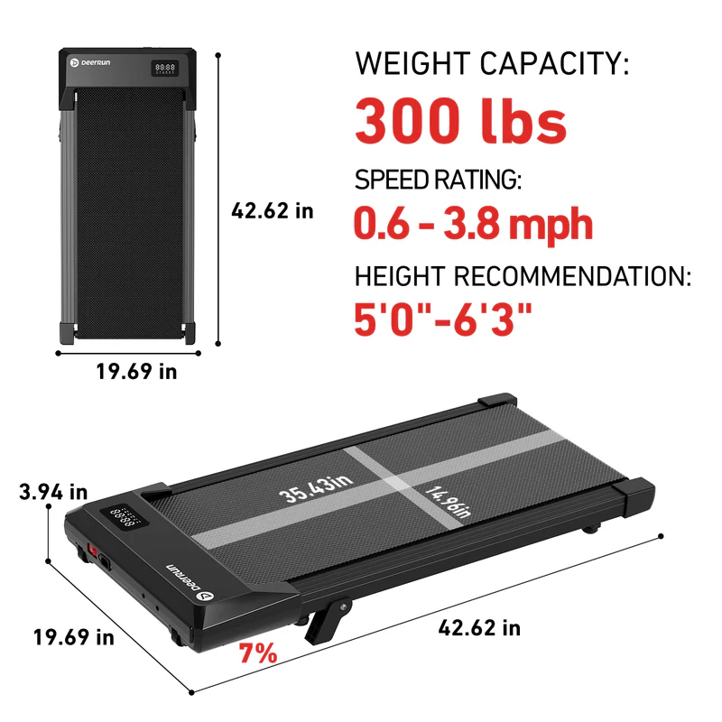 DeerRun Q2 Urban 7% Incline Under-desk Walking Pad with Smart Control