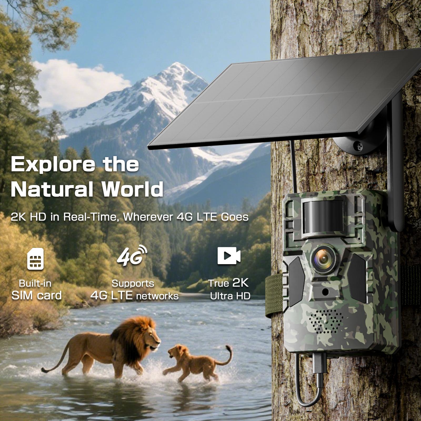 [Summervibes] 4G LTE Solar Game Camera &ndash; 2K Live Video, No Power Cord Required,WiFi Not Supported,Remote APPControlled, WaterProof, Motion Activated, NightVision, 4G Data Cellular Card Included (Data refill is required for 4G data usage)