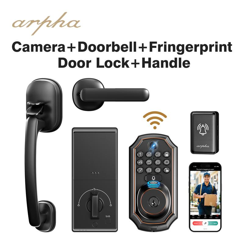 🛡️[SMART UPGRADE] 5-in-1 WiFi Smart Lock with Camera & Doorbell, Keyless Entry Handleset 🚪