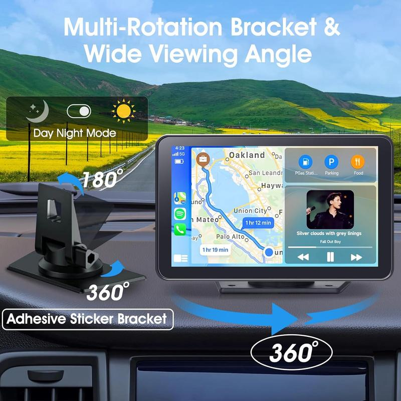 PASLDA 7" Portable Wireless Carplay Screen for Car | Plug & Play Android Auto Car Stereo with Waterproof Backup Camera