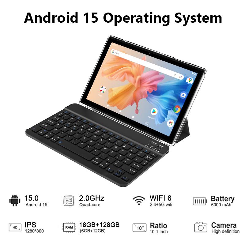 PEICHENG Android 15 Tablet 10.1" 18(6+12)GB RAM 128GB ROM Dual Camera Bluetooth Keyboard Mouse Stylus 2.4G/5G,For Valentine's Day Gift WiFi Type-C Charging Large Storage Portable Cellphone Smartphone PINK