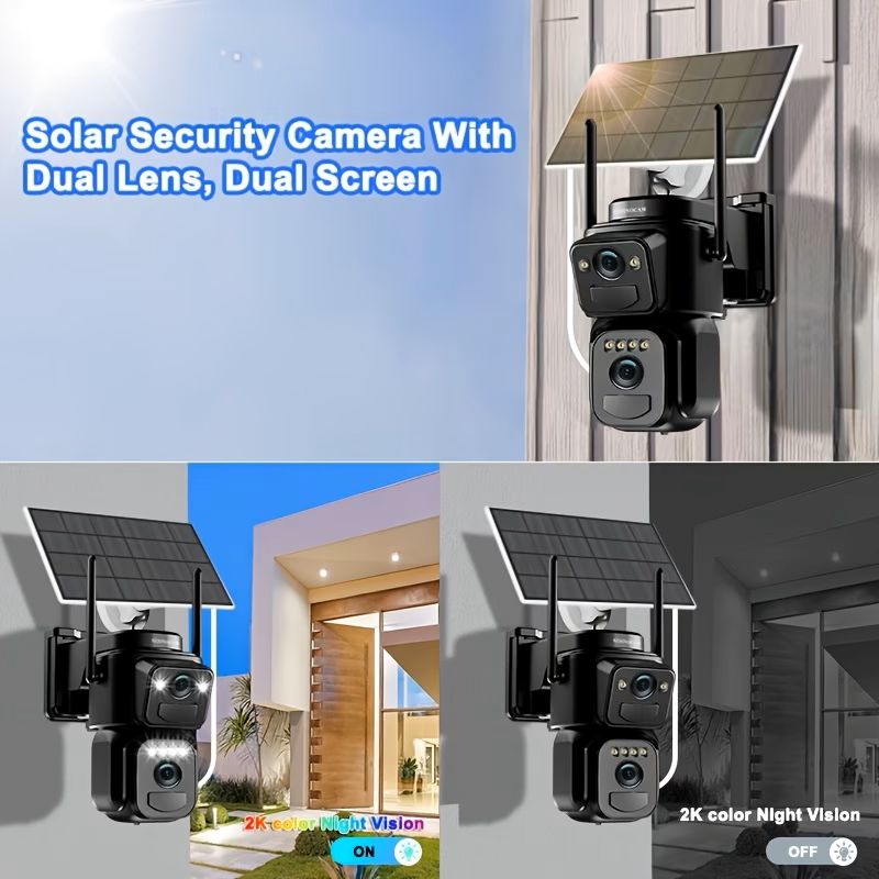 💥 Hot Deal! ⚡ Solar Security Camera 🔐🌞 IP66 Waterproof, Dual Lens, 360° Rotation, Night Vision & Two-Way Audio