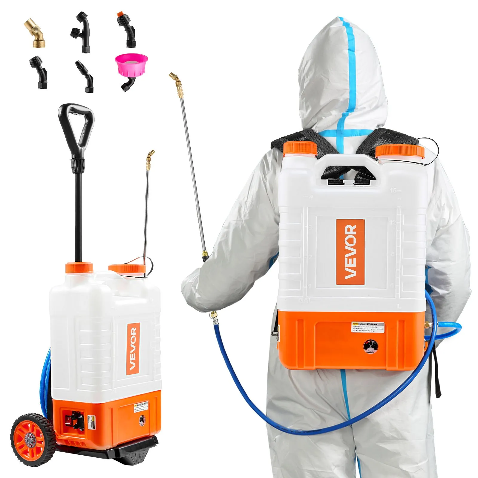 🛒BEST SELLER🚀VEVOR Battery Powered Backpack Sprayer, 4 Gallons Electric Backpack Sprayer, 2 Wands & 8 Nozzles, Adjustable 0-90 PSI, 4H Runtime, Portable Yard Garden Lawn Sprayers for Weeding Spraying Cleaning