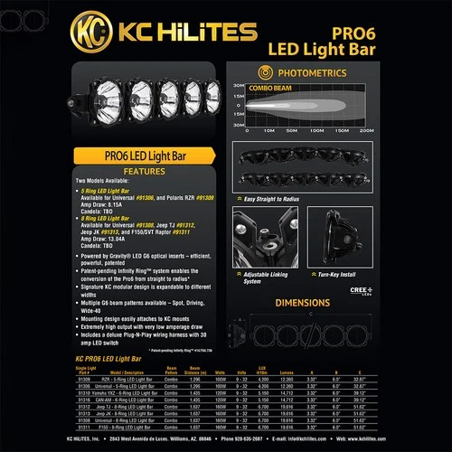 KC HiLiTES 91308 50" Pro6 Gravity LED 8 Lights Black Bar System 160W Combo Beam - Picture 15 of 24