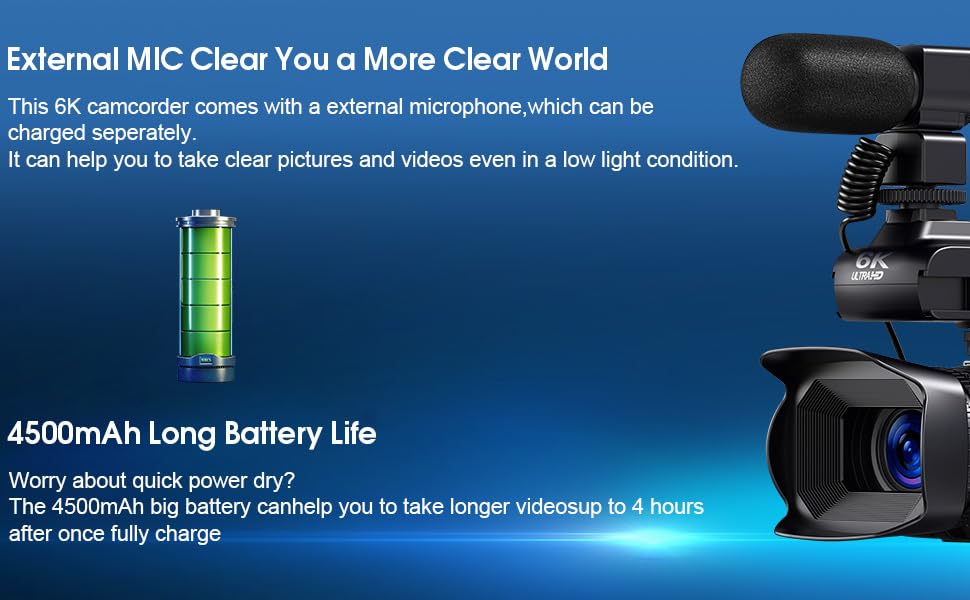 C&aacute;mara con micr&oacute;fono externo y bater&iacute;a recargable de 4500mAh para grabaci&oacute;n prolongada
