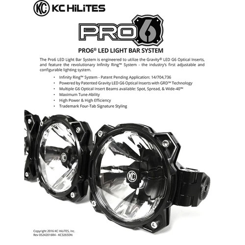 KC HiLiTES 91308 50" Pro6 Gravity LED 8 Lights Black Bar System 160W Combo Beam - Picture 16 of 24