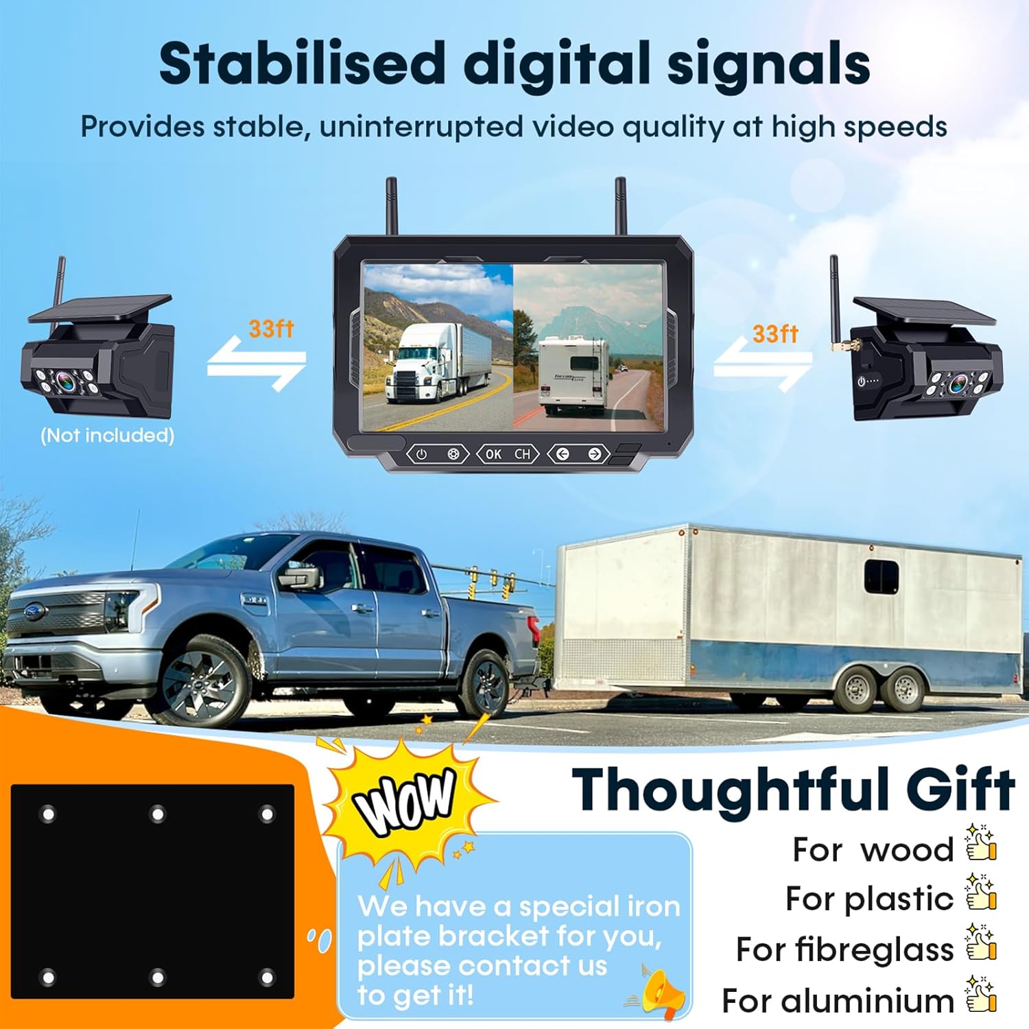 💥Today Only⚡Magnetic Solar Wireless Backup Camera: 7" Portable 1 Min Easy Install