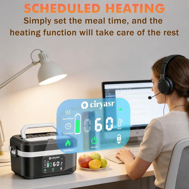 Cordless Electric Lunch Box with 20000mAh Battery, Fast Self-Heating Portable Food Warmer, Stainless Steel Bento Box with Insulated Bag for Work, Office, Car, Travel & Camping