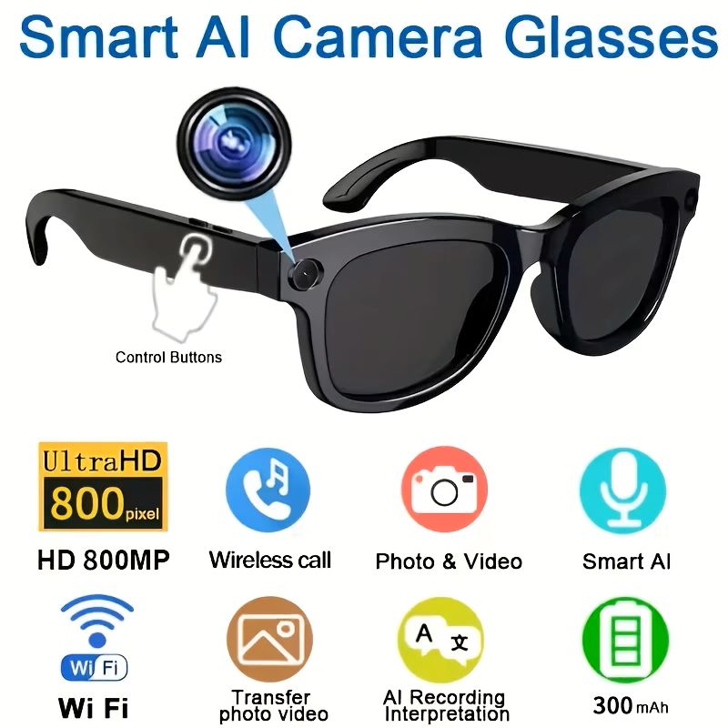 💥 Hot Deal! 😎 Smart Camera Glasses — 8MP Ultra-Wide HD 1080P, AI Voice Control, Wi-Fi & Bluetooth 5.4 🎥
