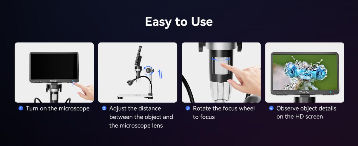 TOMLOV DM9 7" LCD Digital Microscope 1200X 1080P Coin Microscope Magnifier, 12MP Ultra-Precise Focusing Soldering Microscope for Adult, PC View, 32GB