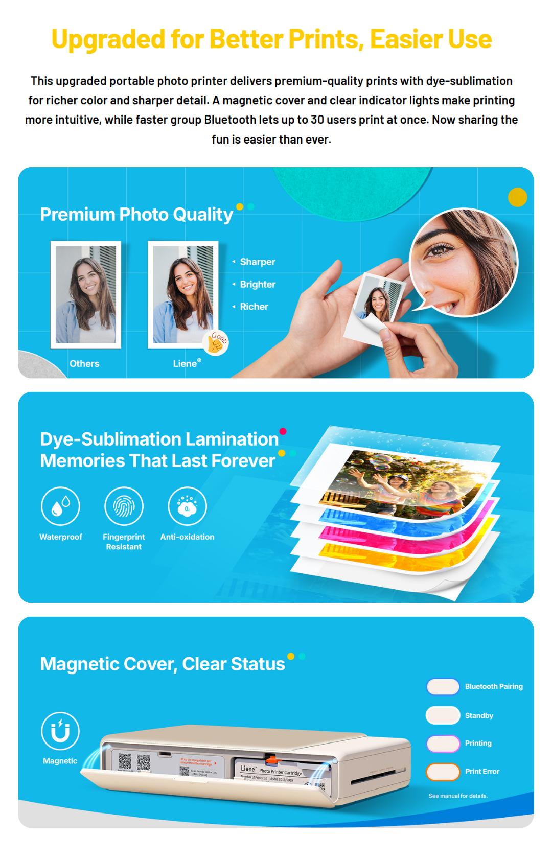 Liene Pearl N200 Pro Portable Photo Printer, Instant Mini Picture Printer for iPhone Smartphone, Thermal Dye Sublimation, Bluetooth Sticker Printer 50 Sheets 2x3 Adhesive Paper & 5 Cartridges, outdoor fun, SummerVibes, DealsForYouDays