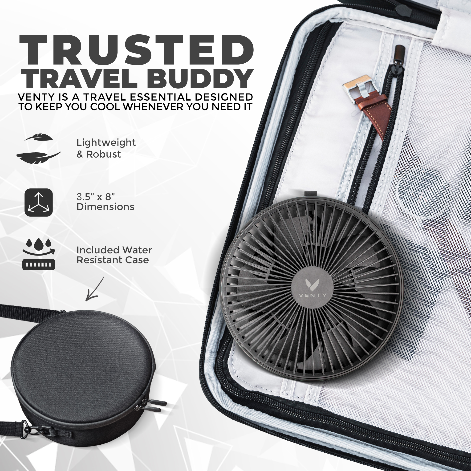 VENTY Portable Fan - Wireless Battery Operated Fan, 48HR Run Time 16000MAH Oscillating Rechargeable Fan, Remote Control & LED Lighting, Folding Telescopic Camping Fan (Black with Case)