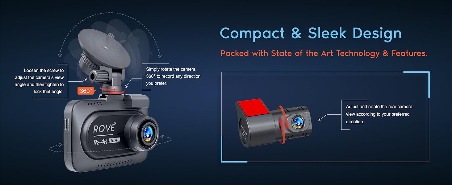 rove r2-4k dual dash cam, dash cam front and rear, dash cam 360