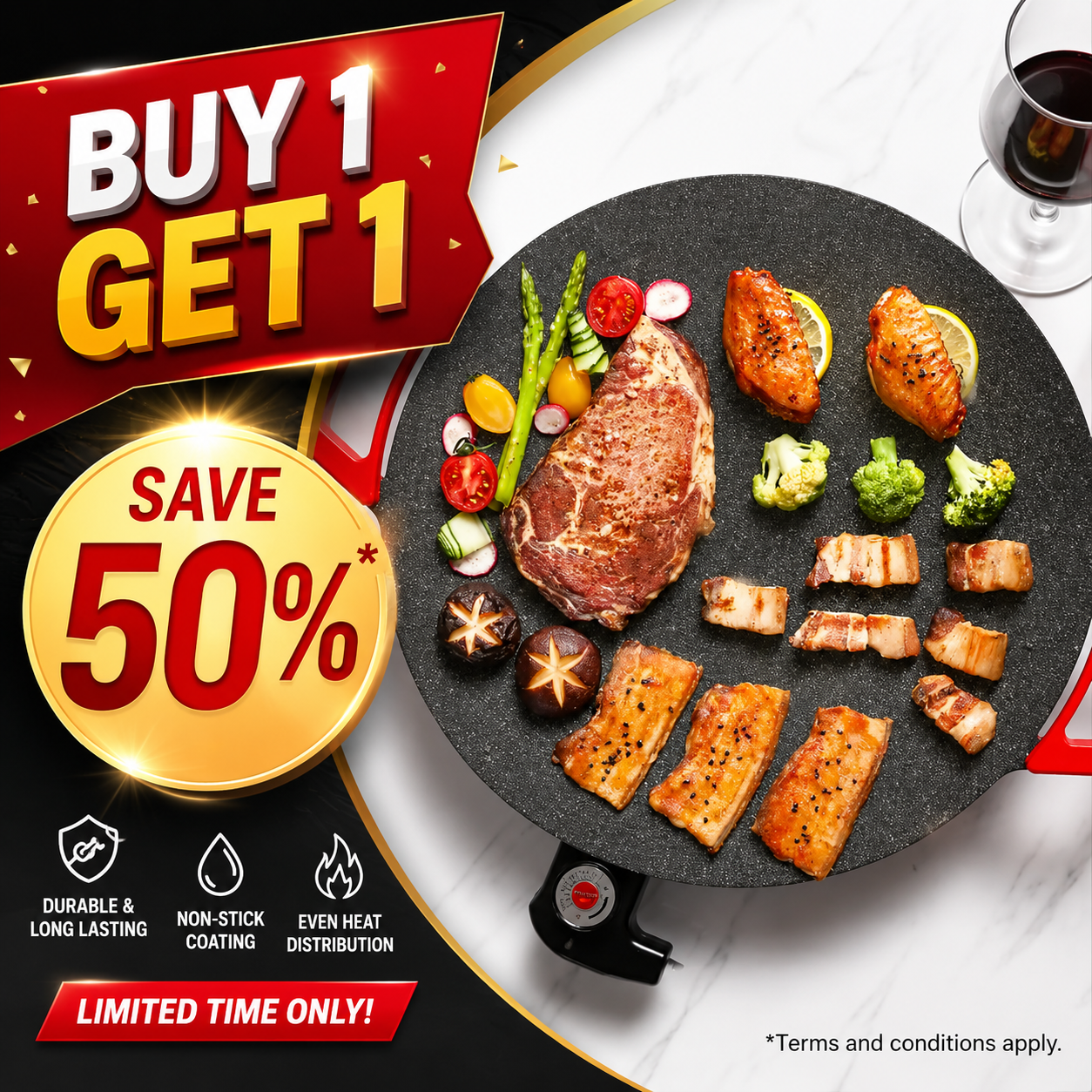 【BIG SALE】KITCHEN 1500W Portable Electric Korean BBQ Grill Indoor Smokeless Non-stick Grill Pan Adjustable Temperature Control Universal Fry Griddle for Home Cooking