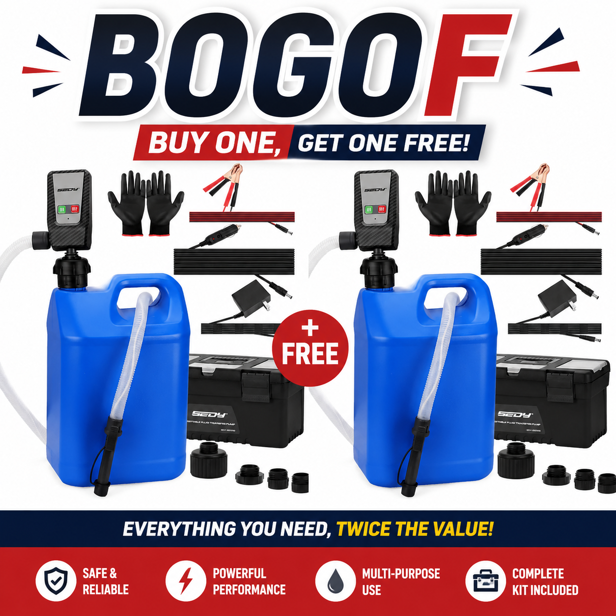 【BIG SALE】Portable Fuel Transfer Pump - Battery Powered with Multiple Adapters