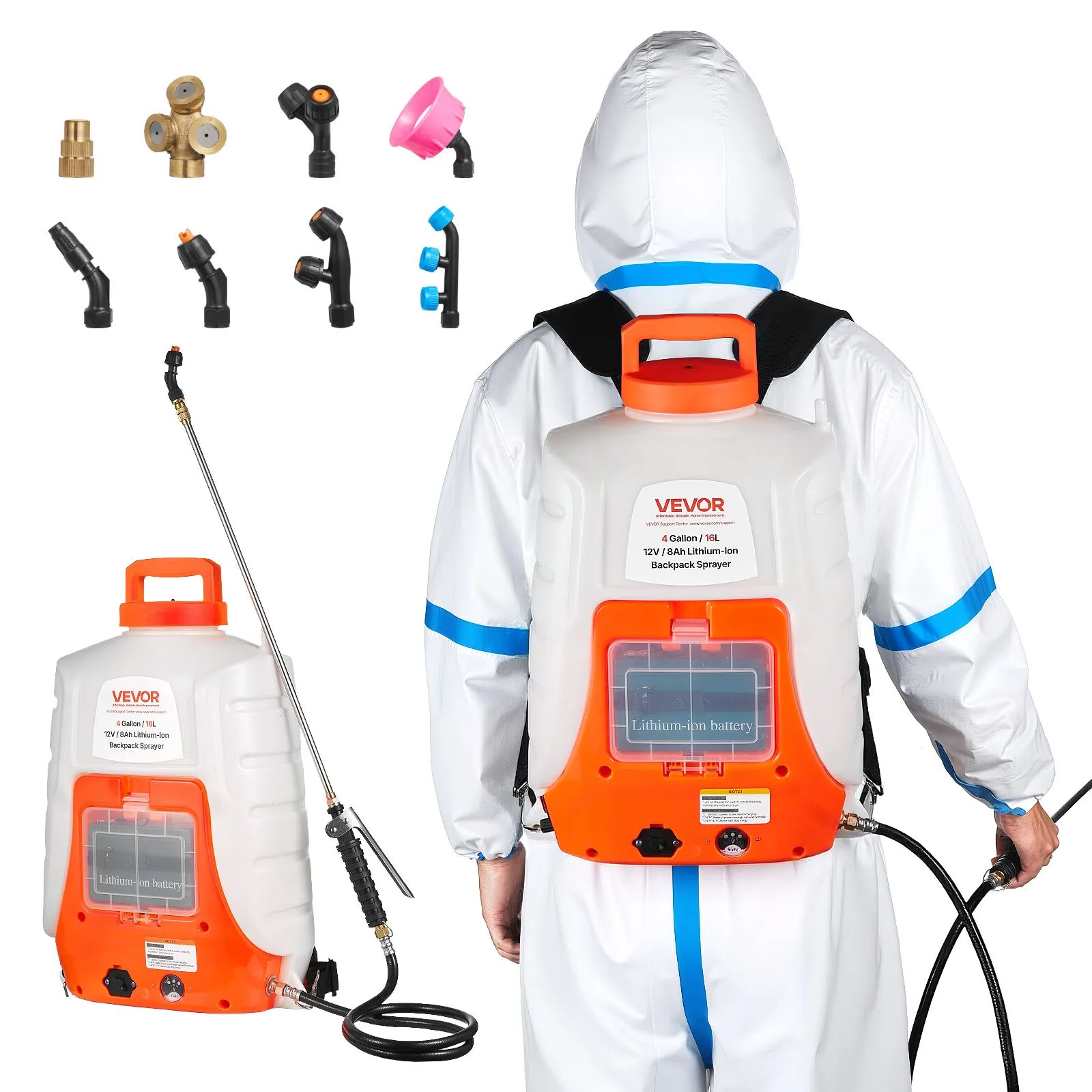 🛒BEST SELLER🚀VEVOR Battery Powered Backpack Sprayer, 4 Gallons Electric Backpack Sprayer, 2 Wands & 8 Nozzles, Adjustable 0-90 PSI, 4H Runtime, Portable Yard Garden Lawn Sprayers for Weeding Spraying Cleaning