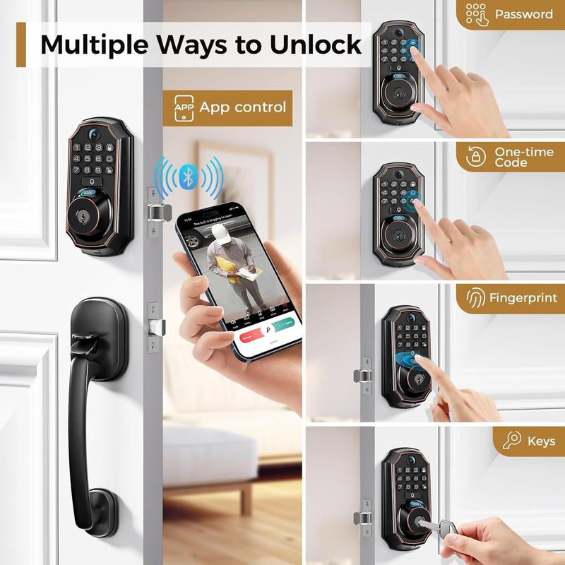 🛡️[SMART UPGRADE] 5-in-1 WiFi Smart Lock with Camera & Doorbell, Keyless Entry Handleset 🚪