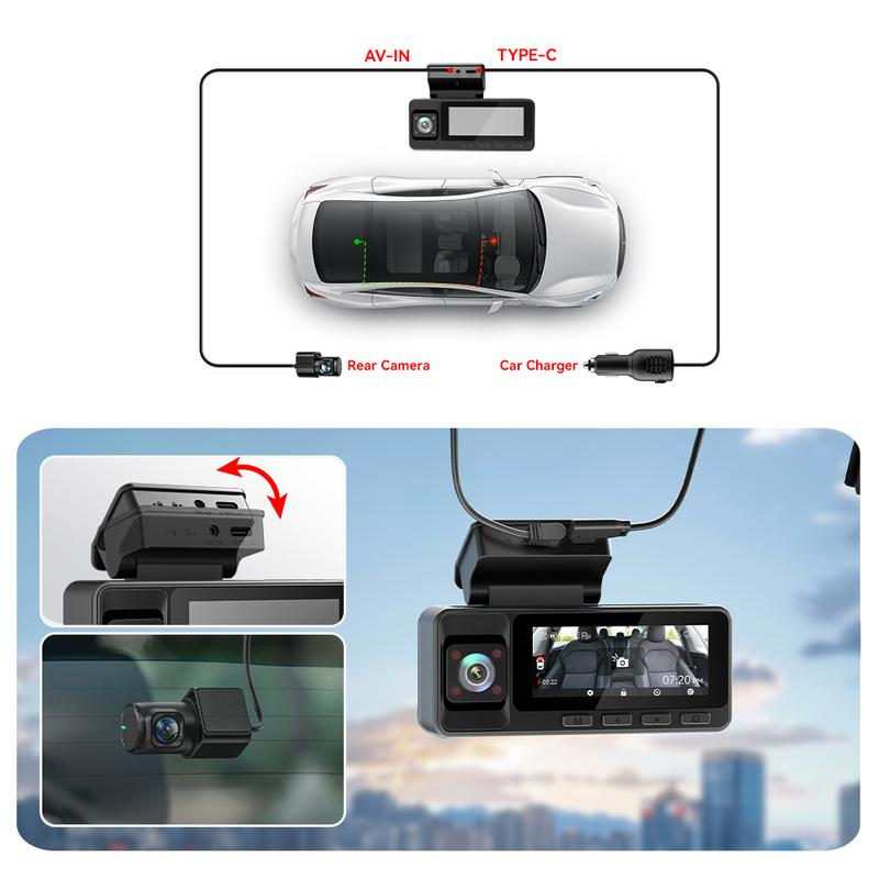 REDTIGER A3 3 Channel Dash Cam Front Rear and Inside, 2.5K+1080P Triple Car Camera with WiFi, 32GB Card, IR Night Vision & 24H Parking Mode