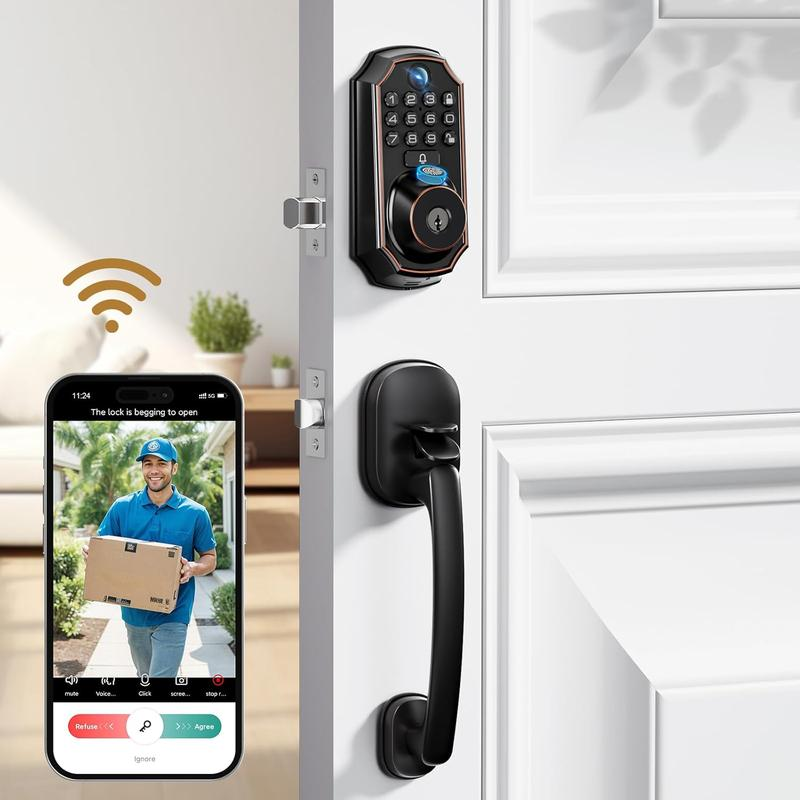 🛡️[SMART UPGRADE] 5-in-1 WiFi Smart Lock with Camera & Doorbell, Keyless Entry Handleset 🚪