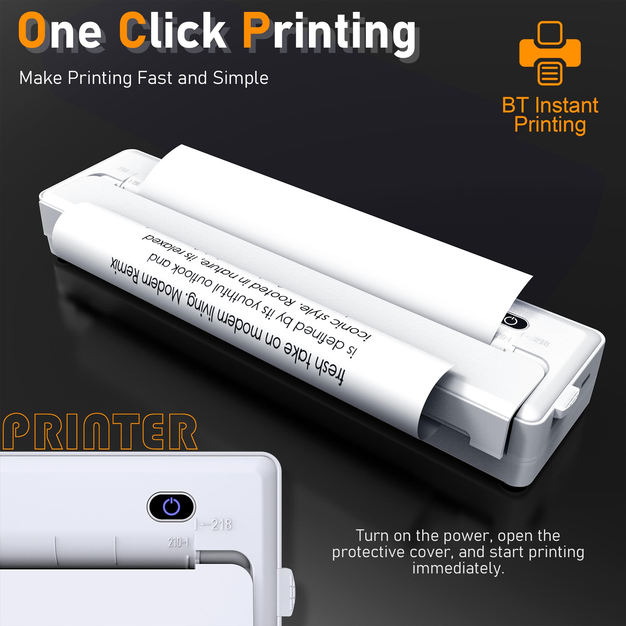 Portable A4 Thermal Printer Wireless Connectivity Rechargeable for A4 A5 A6 Size Paper & Label Paper Ideal for Work Travel Home