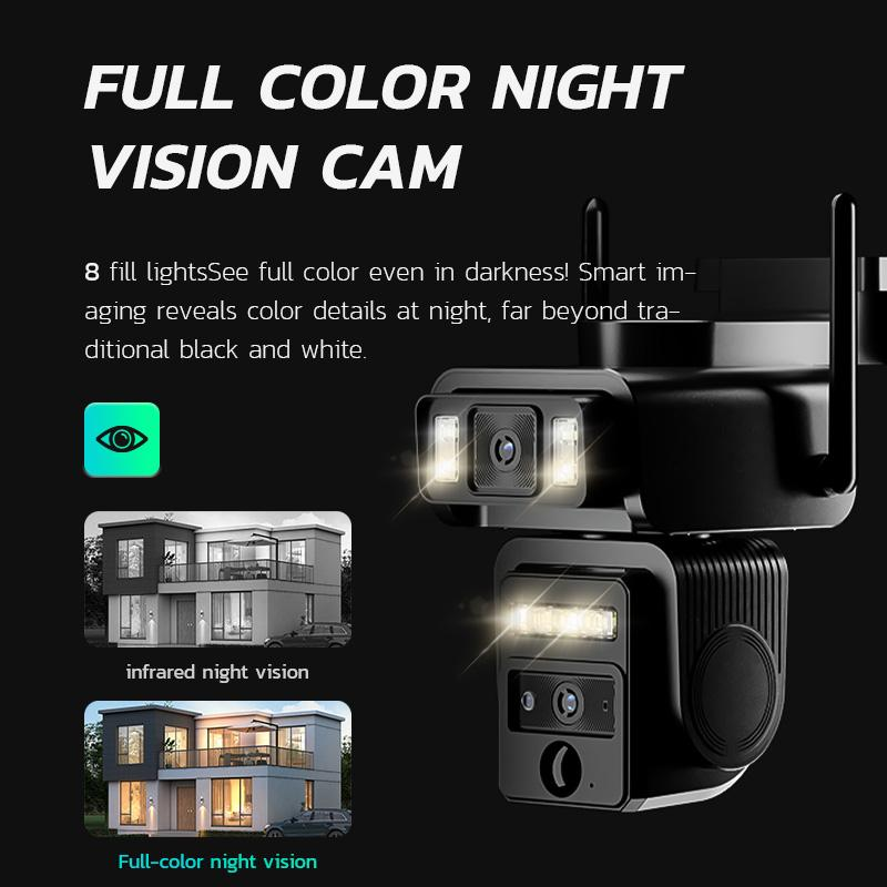 Dual-Lens Solar Security Camera Outdoor, 1080P Wireless WiFi CCTV with Auto Tracking, Color Night Vision, PIR Motion Detection & 2-Way Audio