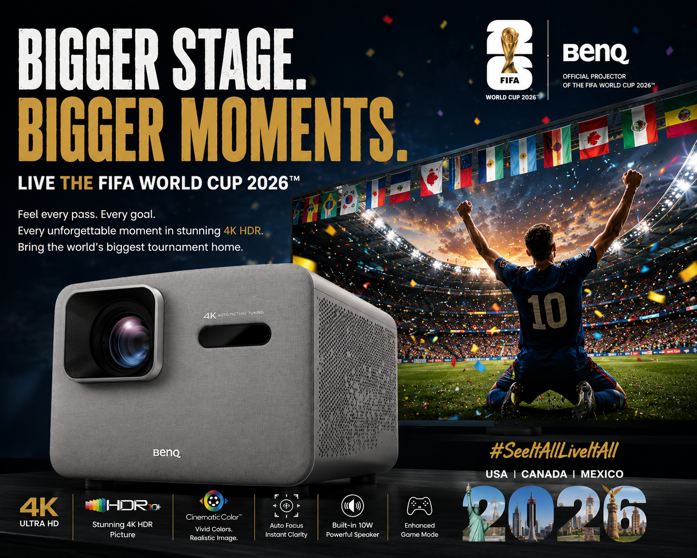 🏆WORLD CUP CARNIVAL💥4K HDR Movie Gaming Projector - Best Price High Lumens Indoor/Outdoor BBQ Party Display with HDMI 2.0 & Built-In Speakers ⚡