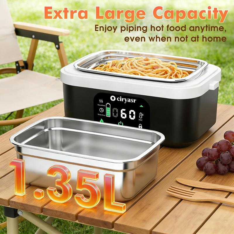 Cordless Electric Lunch Box with 20000mAh Battery, Fast Self-Heating Portable Food Warmer, Stainless Steel Bento Box with Insulated Bag for Work, Office, Car, Travel & Camping